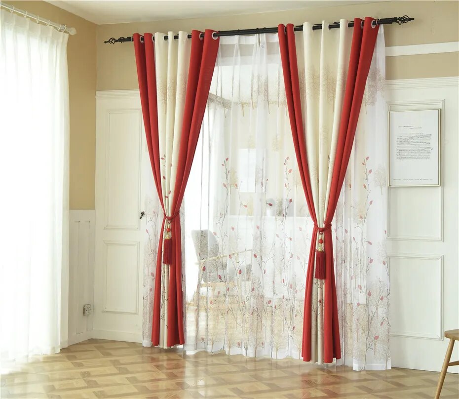 Premium Blackout Designer Curtains - Classic Cream Floral Vines(Set of 2)