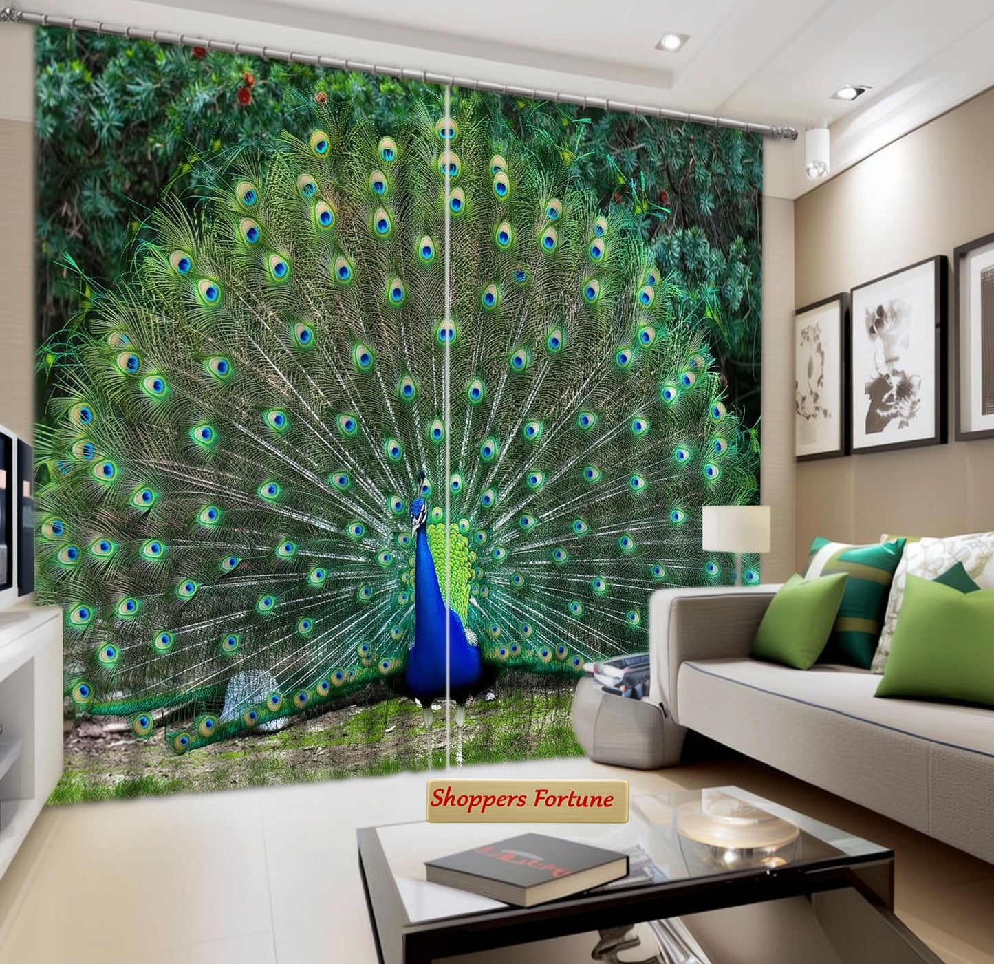 Premium Blackout Digital Curtains - Aura of Peacock(Set of 2)