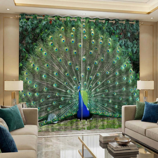 Premium Blackout Digital Curtains - Aura of Peacock(Set of 2)