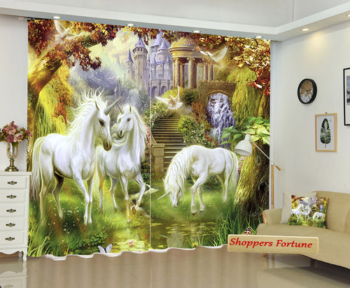 Premium Blackout Digital Curtains - Horses & Unicorn Saga(Set of 2)