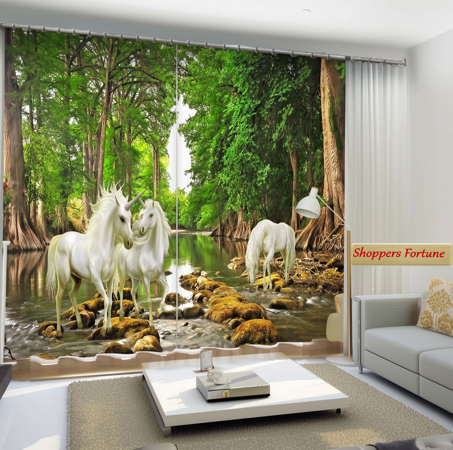 Premium Blackout Digital Curtains - Horses & Unicorns Saga(Set of 2)