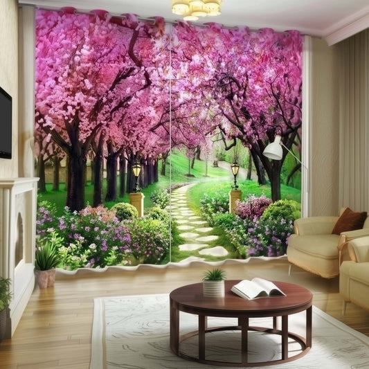 Premium Blackout Digital Curtains - Journey into Pink Orchard(Set of 2)