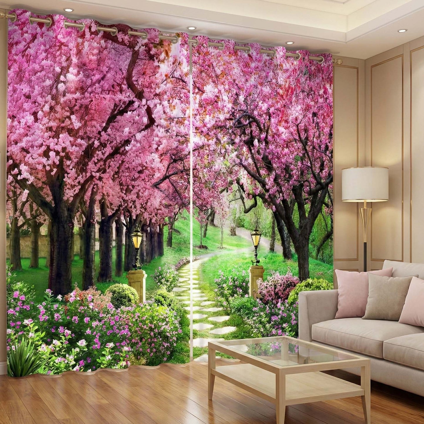 Premium Blackout Digital Curtains - Journey into Pink Orchard(Set of 2)