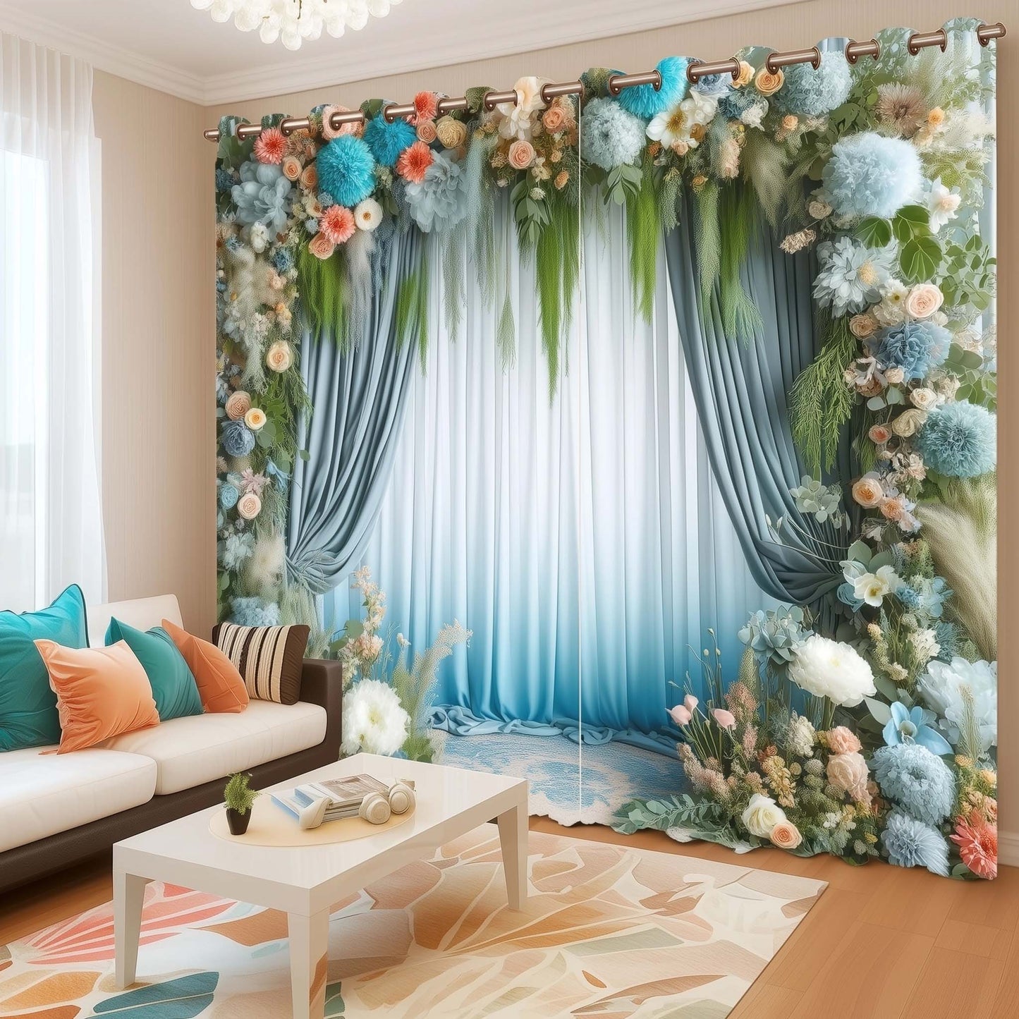 Premium Blackout Digital Curtains - Pure Floral Bliss(Set of 2)