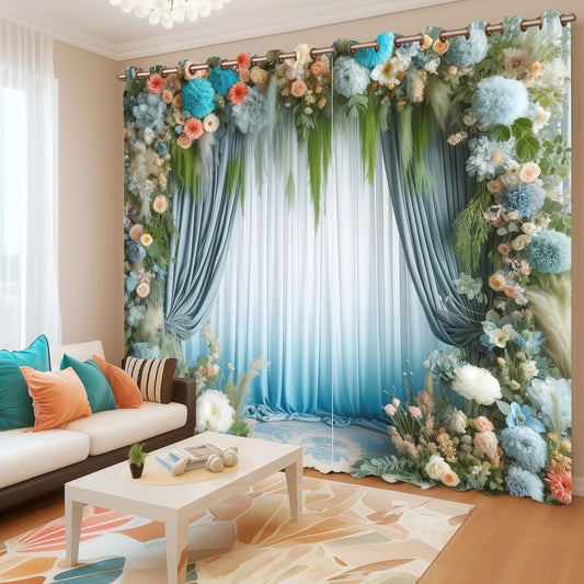 Premium Blackout Digital Curtains - Pure Floral Bliss(Set of 2)