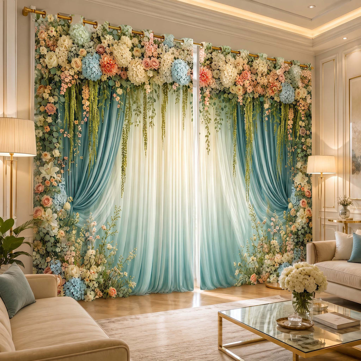 Premium Blackout Digital Curtains - Pure Floral Bliss(Set of 2)