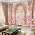 Premium Blackout Digital Curtains - Royal Pillars & Pink Flora(Set of 2)