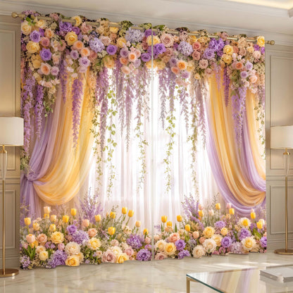Premium Blackout Elegant Wisteria & Orchid Curtains – Pastel Floral Drapes(Set of 2)