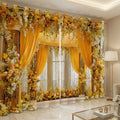 Premium Blackout Elegant Yellow Rose Garden Curtains – Grand Floral Drapes(Set of 2)