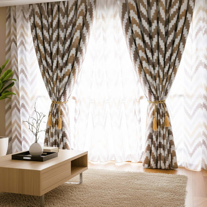 Premium Blackout Geometric Curtains - Classic Brown & Grey Wave(Set of 2)