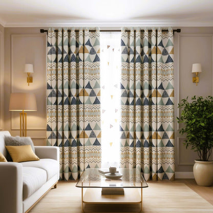Premium Blackout Geometric Curtains - Ethnic Art of Pyramids(Set of 2)