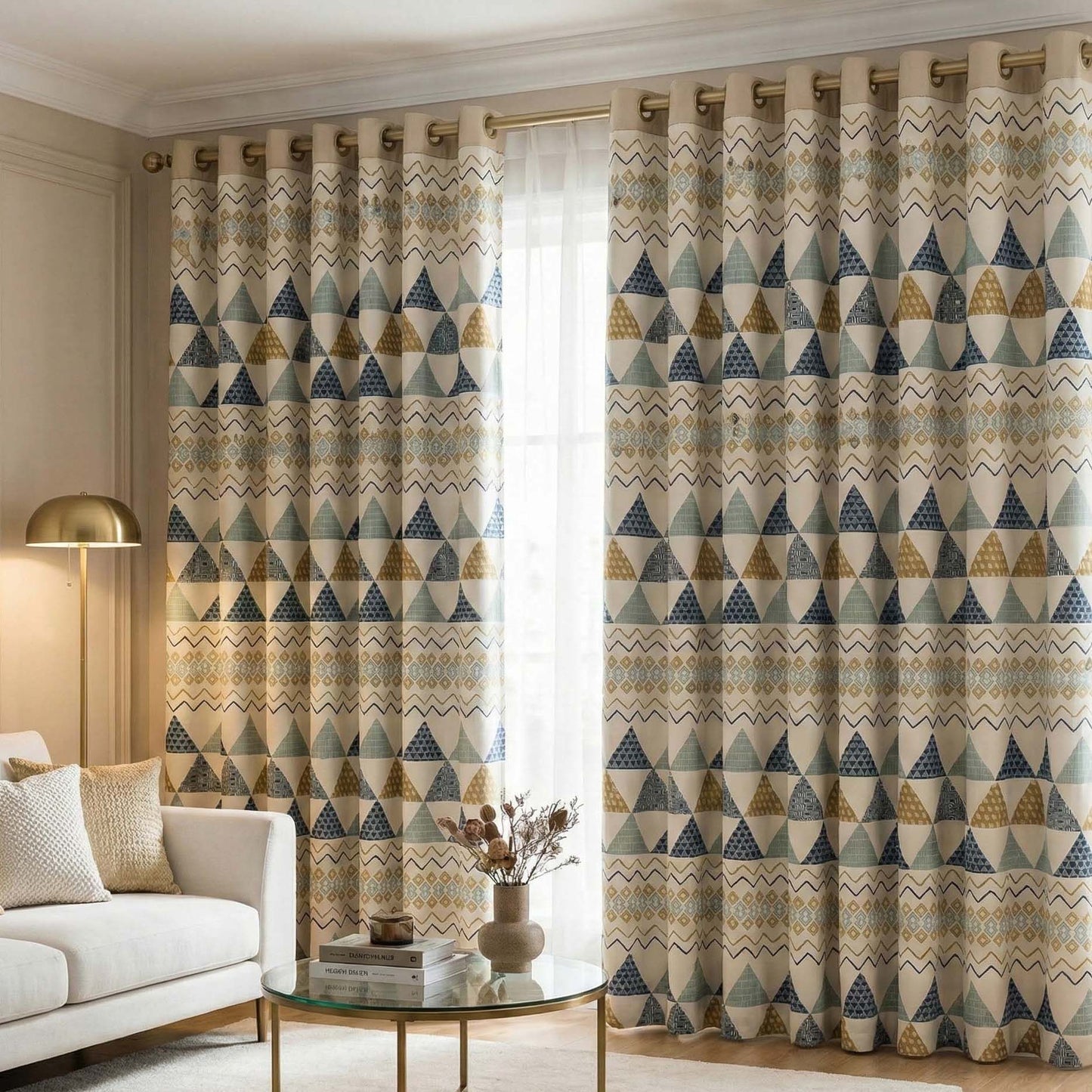 Premium Blackout Geometric Curtains - Ethnic Art of Pyramids(Set of 2)