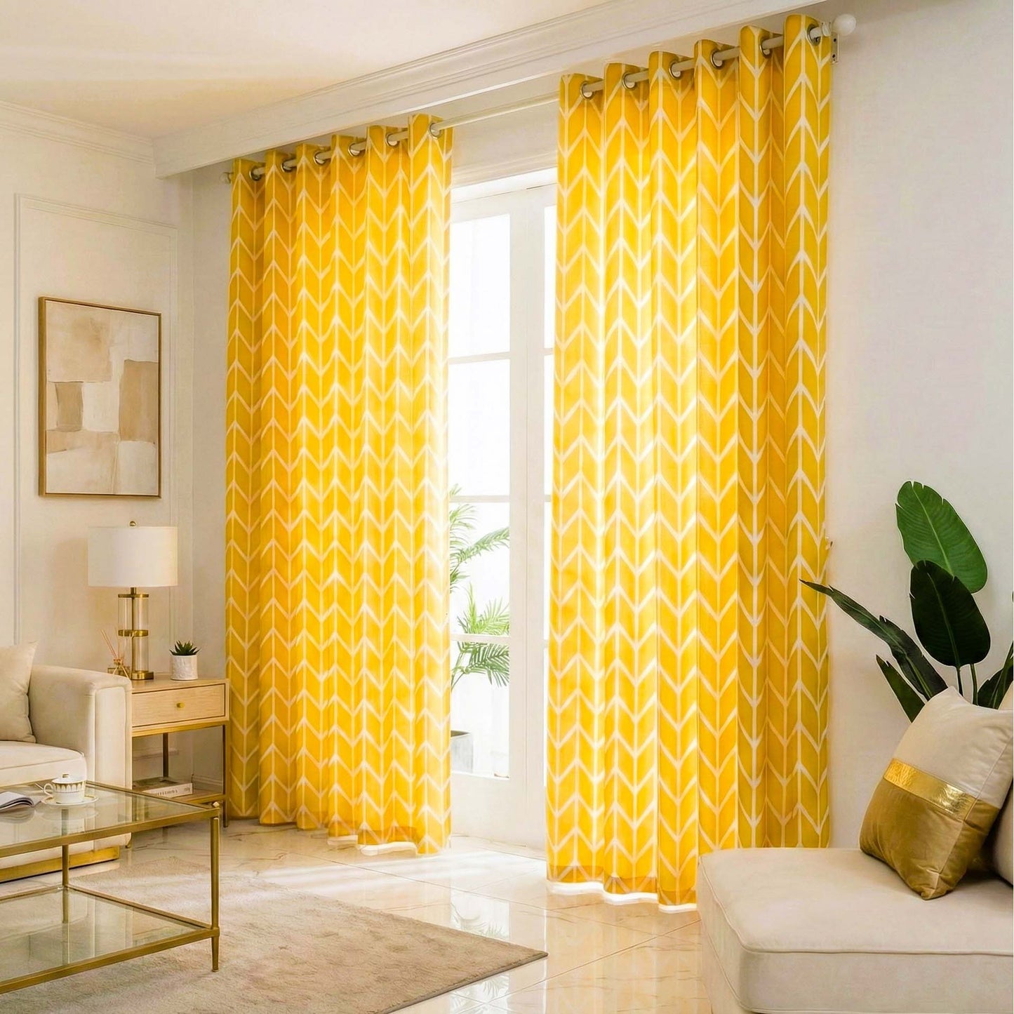 Premium Blackout Geometric Curtains - Yellow Wave(Set of 2)