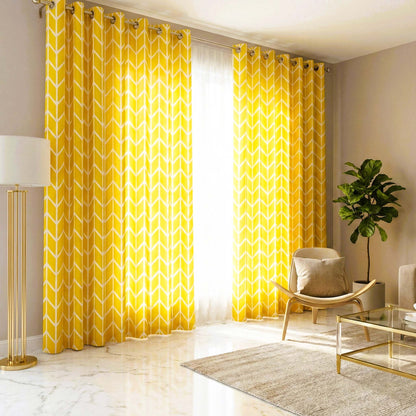 Premium Blackout Geometric Curtains - Yellow Wave(Set of 2)