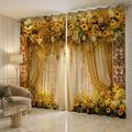 Premium Blackout Luxury Sunflower Garden Curtains – Golden Floral Drapes(Set of 2)