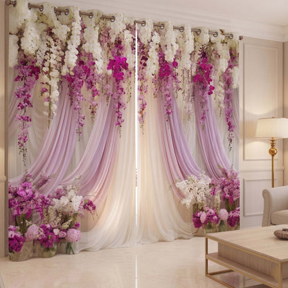 Premium Blackout Orchid Blossom Curtains – Lavender Floral Drapery(Set of 2)
