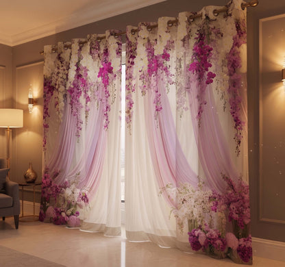 Premium Blackout Orchid Blossom Curtains – Lavender Floral Drapery(Set of 2)