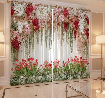 Premium Blackout Spring Bloom Curtains – Tulip, Rose & Hanging Vine Designer Drapes(Set of 2)
