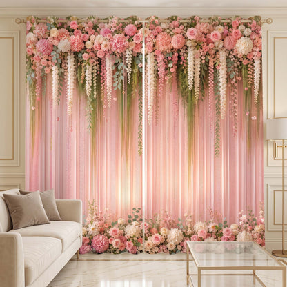 Premium Elegant Pink Room Darkening Curtains – Floral Design Grommet Drapes for Modern Homes