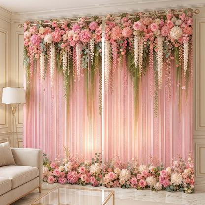 Premium Elegant Pink Room Darkening Curtains – Floral Design Grommet Drapes for Modern Homes