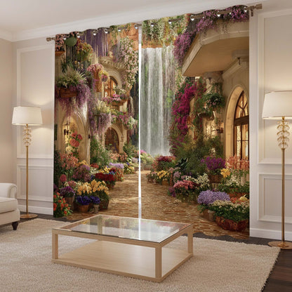 Premium Majestic Waterfalls Designer Room Darkening Curtains – Regal Courtyard Floral Drapes for Modern Living Rooms