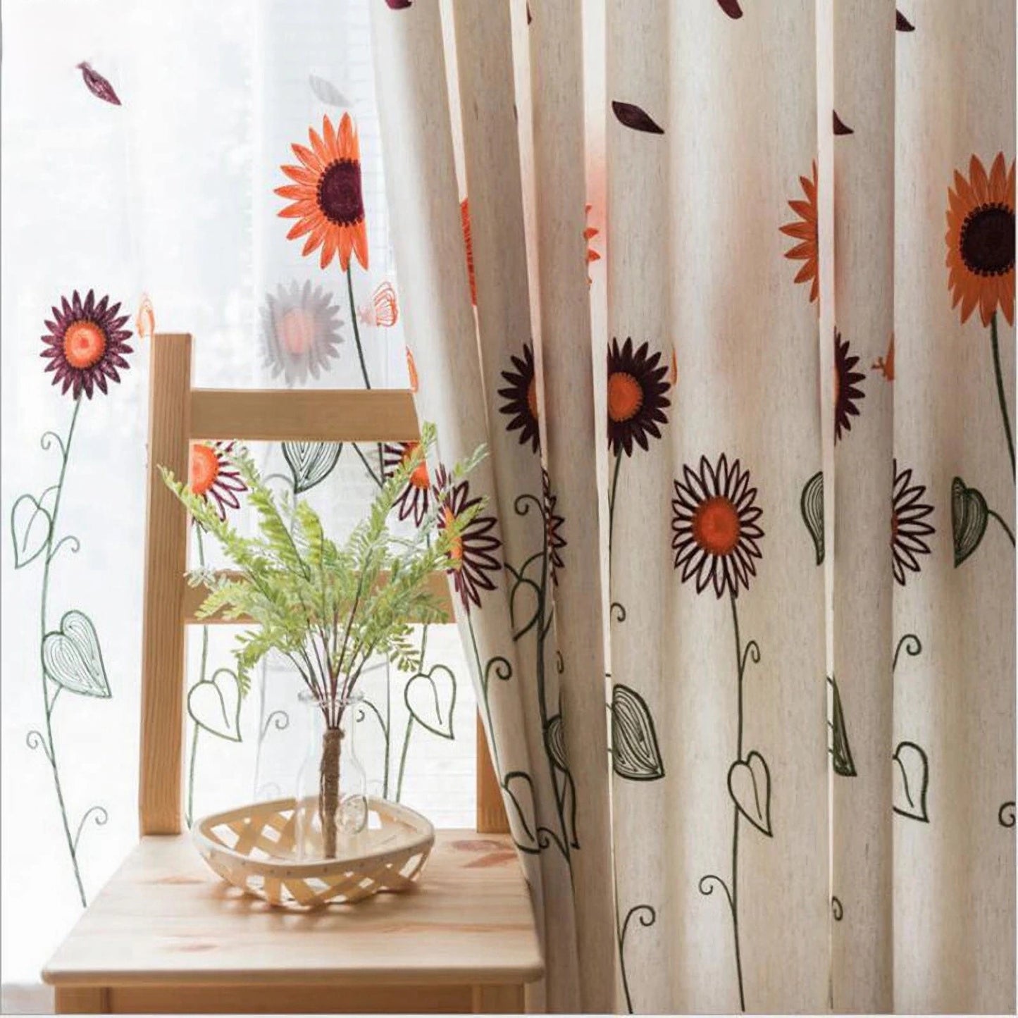 Premium Sunflower Blackout Curtains – Elegant Floral Drapes for Living Rooms & Bedrooms(Set of 2)