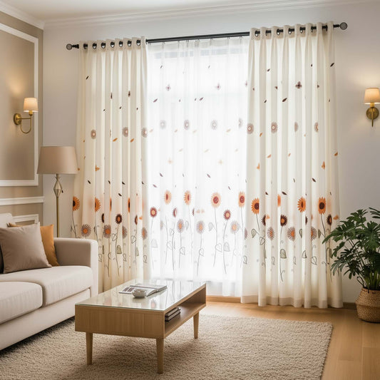 Premium Sunflower Blackout Curtains – Elegant Floral Drapes for Living Rooms & Bedrooms(Set of 2)