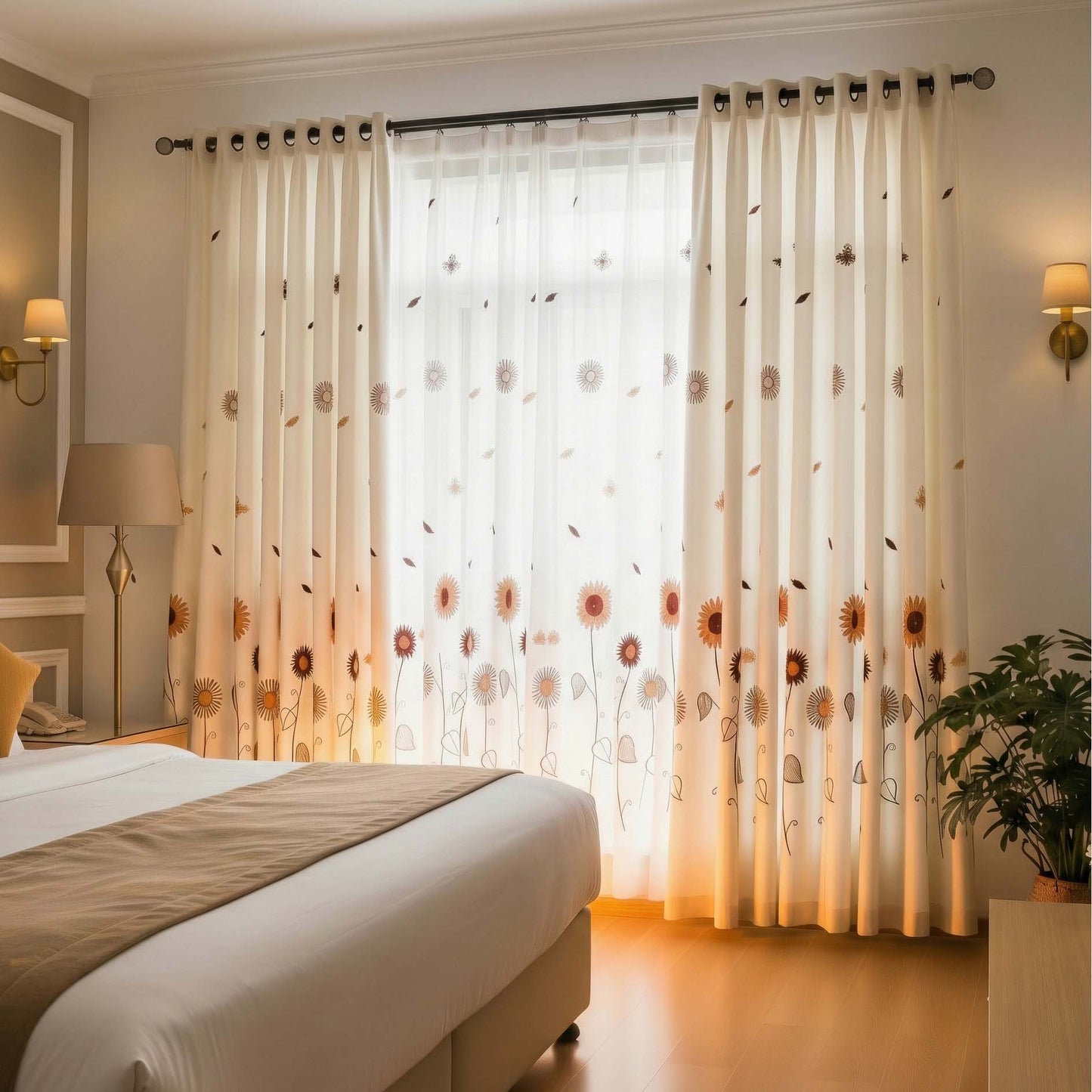 Premium Sunflower Blackout Curtains – Elegant Floral Drapes for Living Rooms & Bedrooms(Set of 2)