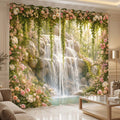 Premium Waterfalls Oasis Designer Room Darkening Curtains – Lush Green Vines & Blush Pink Roses Drapes for Modern Living Rooms