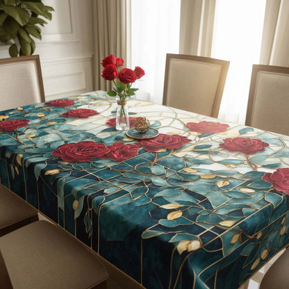 Royal Roses & Gold Floral Table Cover – Premium Dining Table Cloth for Elegant Home Decor