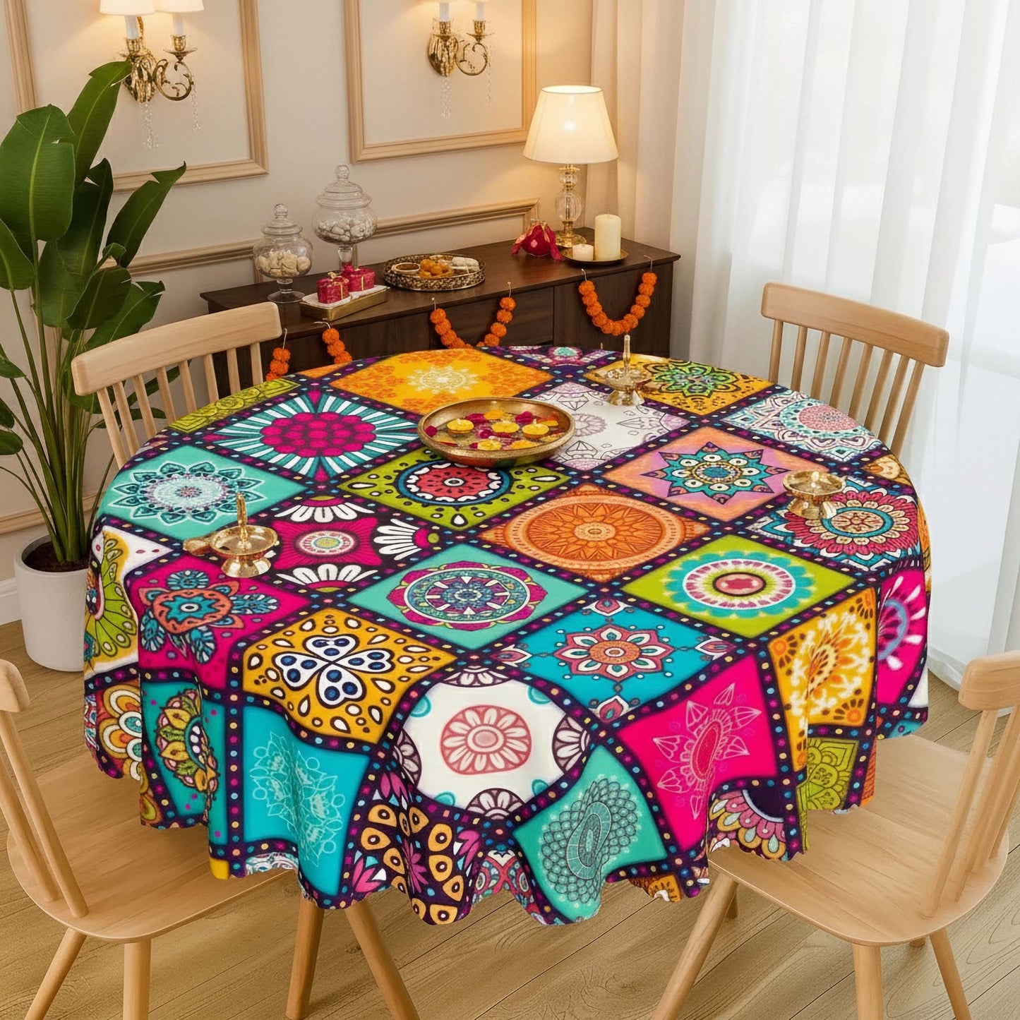Round Dining Table Covers - Colorful Moroccan