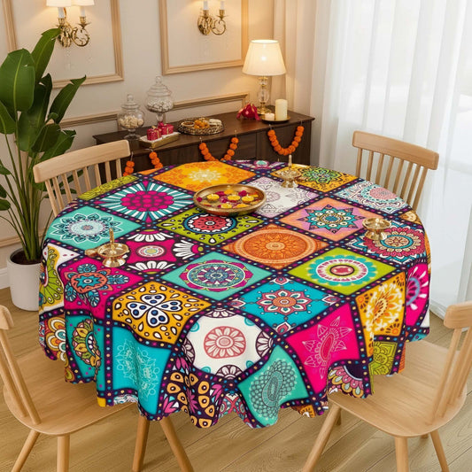 Round Dining Table Covers - Colorful Moroccan