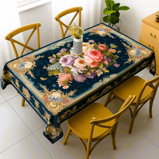 Royal Blue Floral Table Cover – Premium Dining Table Cloth for Elegant Home Decor