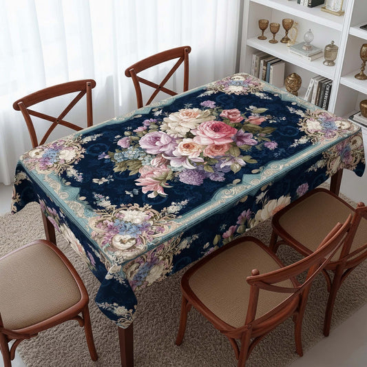 Royal Blue Floral Table Cover – Premium Dining Table Cloth for Elegant Home Decor