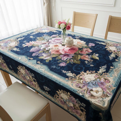 Royal Blue Floral Table Cover – Premium Dining Table Cloth for Elegant Home Decor