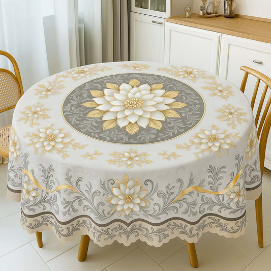 Royal Lotus Round Table Cover – Elegant Floral Print for Dining & Pooja Room Decor