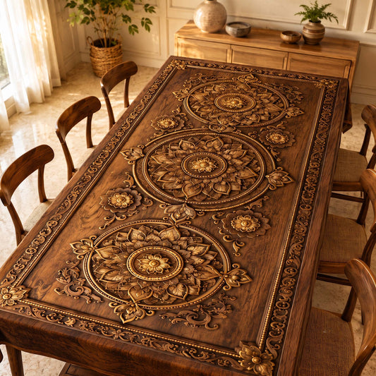 Royal Sandalwood Ornamental Table Cover – Classic Dining Tablecloth for Home Decor