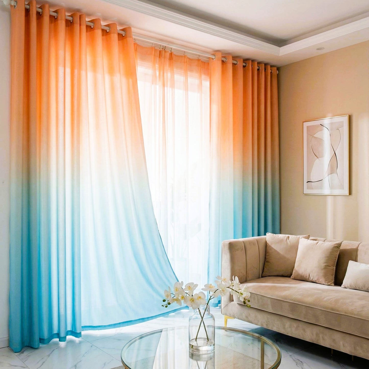 Shading Dual Effect Premium Blackout Curtains - Coral Aqua Blue