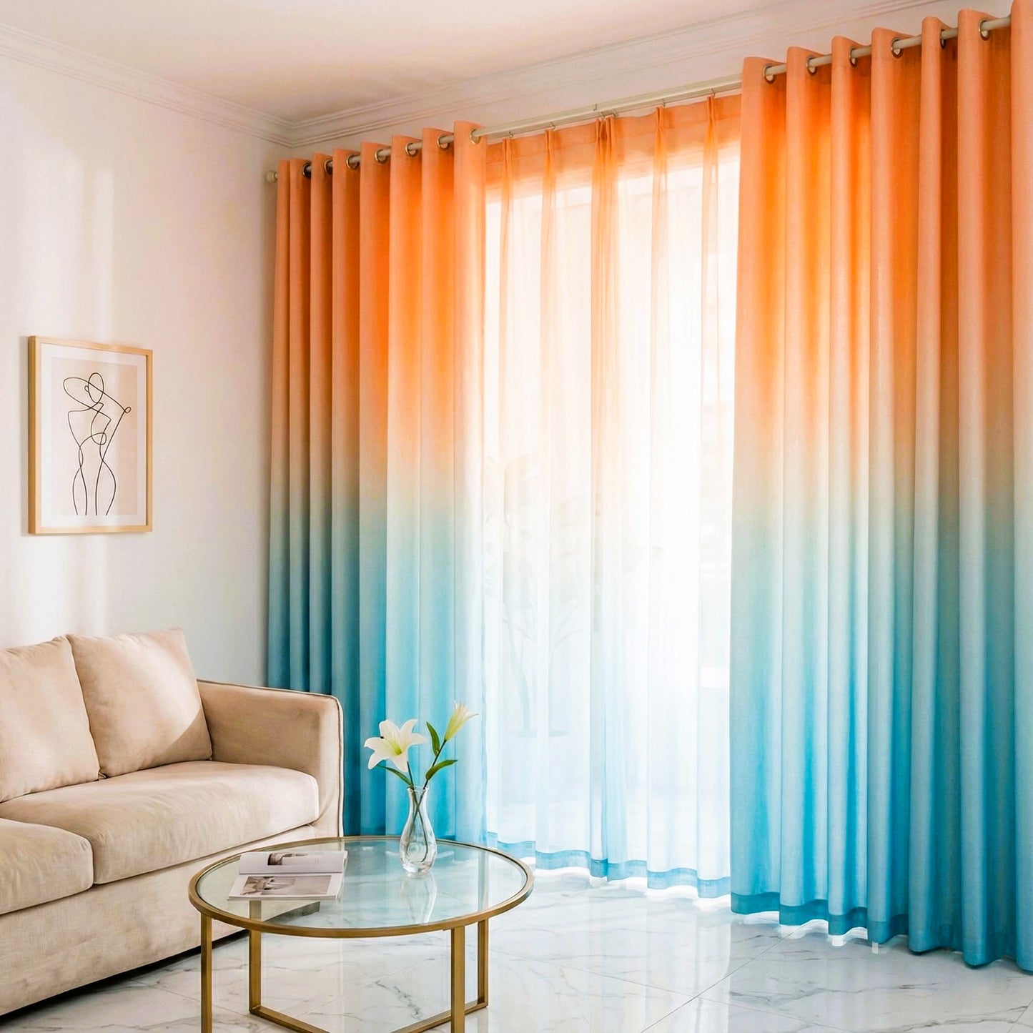 Shading Dual Effect Premium Blackout Curtains - Coral Aqua Blue