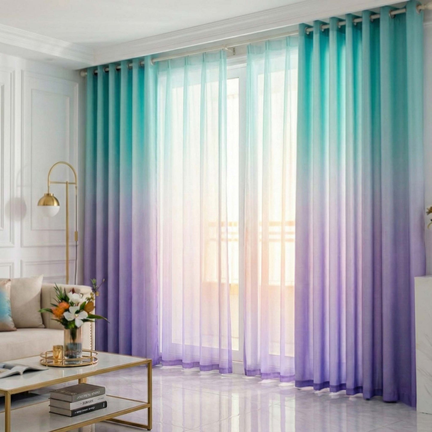 Shading Dual Effect Premium Blackout Curtains - Turquoise & Lavender Blue