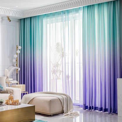Shading Dual Effect Premium Blackout Curtains - Turquoise & Lavender Blue