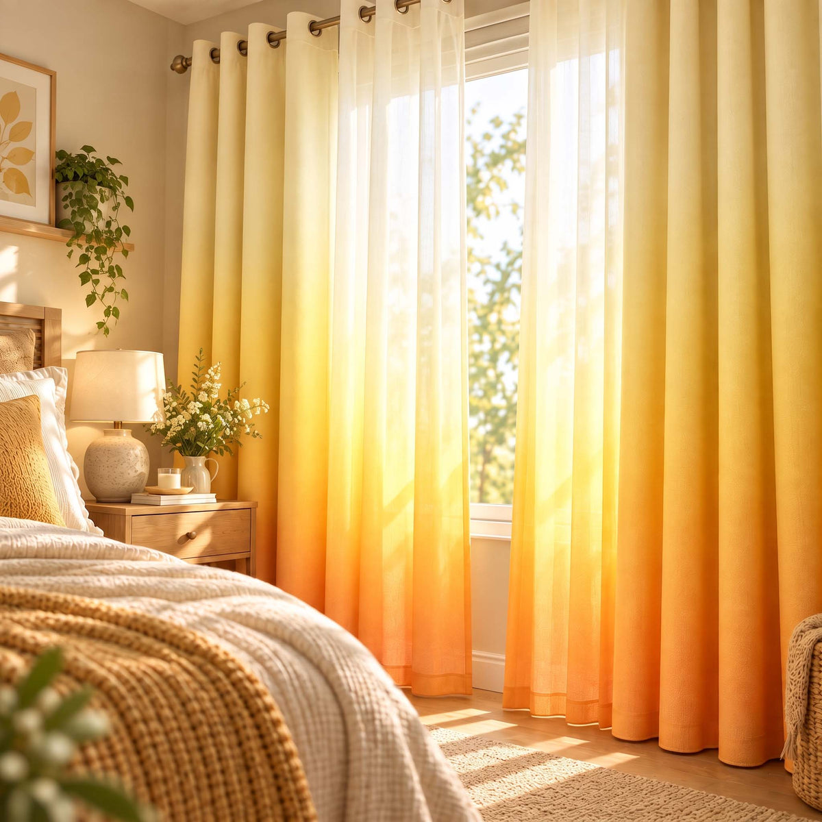Shading Effect Premium Blackout Curtains - Amber Yellow