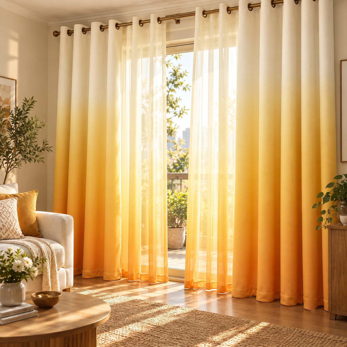 Shading Effect Premium Blackout Curtains - Amber Yellow