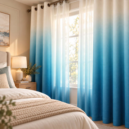Shading Effect Premium Blackout Curtains - Blue
