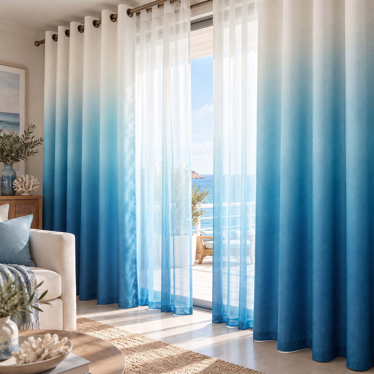 Shading Effect Premium Blackout Curtains - Blue