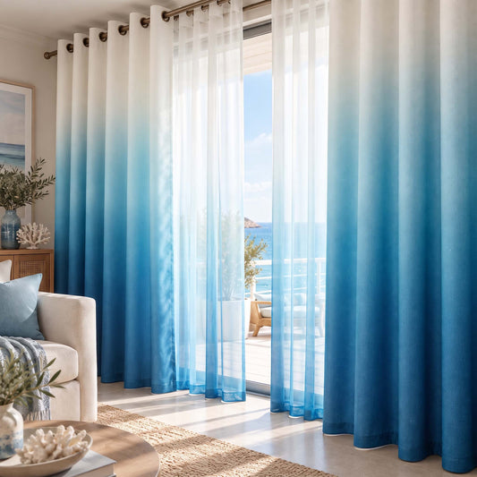 Shading Effect Premium Blackout Curtains - Blue