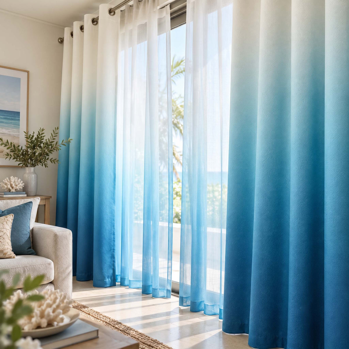 Shading Effect Premium Blackout Curtains - Blue