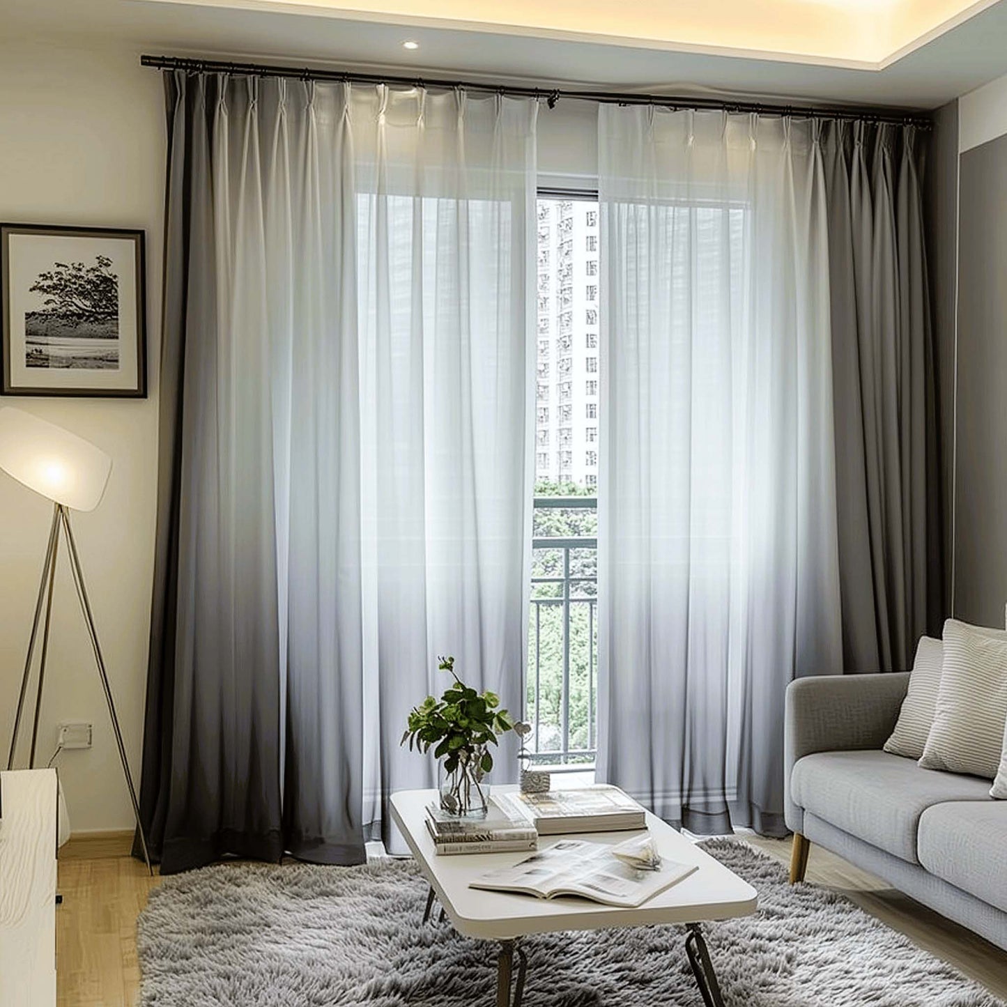 Shading Effect Premium Blackout Curtains - Grey