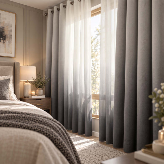 Shading Effect Premium Blackout Curtains - Grey