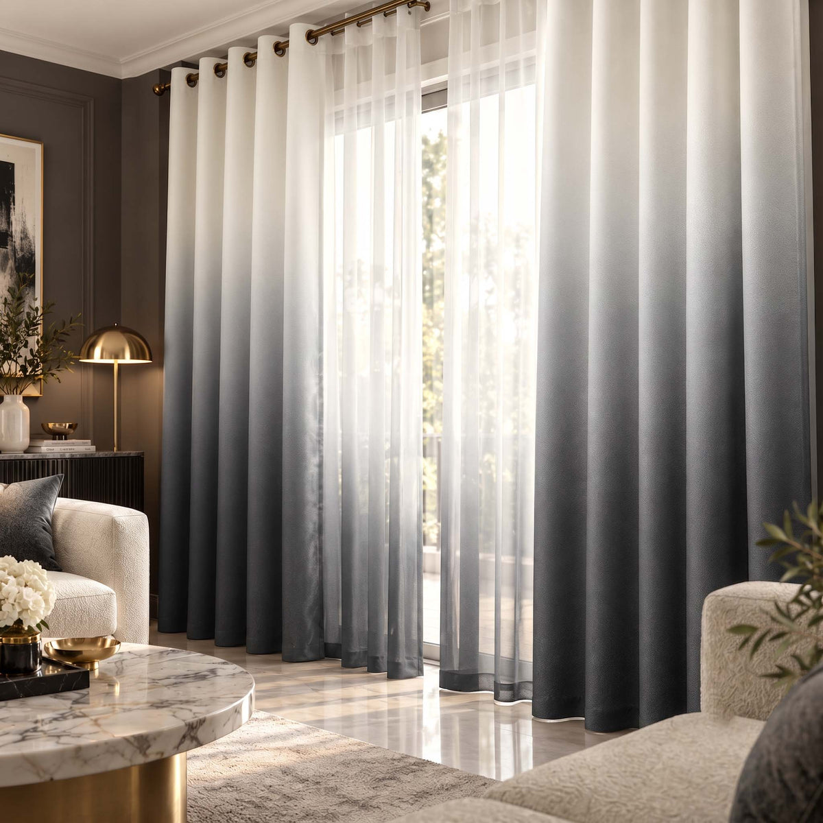Shading Effect Premium Blackout Curtains - Grey